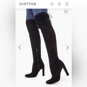 black suede thigh high heeled tie boots size 8